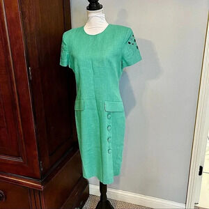 Cynthia Howie green vintage short sleeve eyelet dress size 8 or medium rare